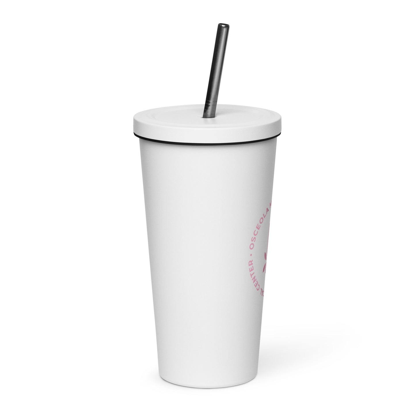 Pink OMC Insulated tumbler with a straw