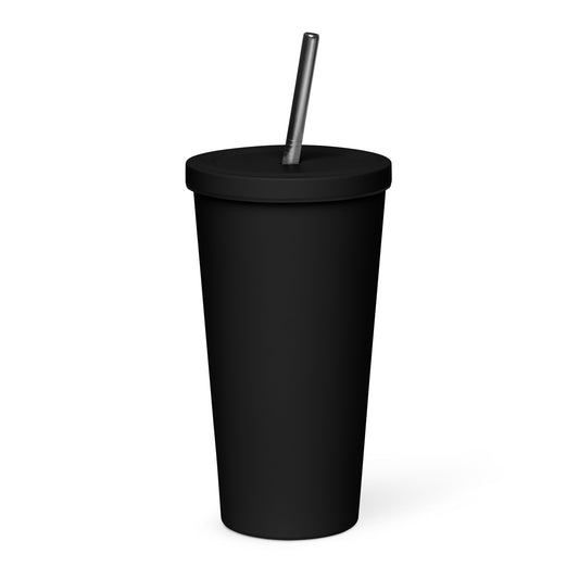 Pink OMC Insulated tumbler with a straw