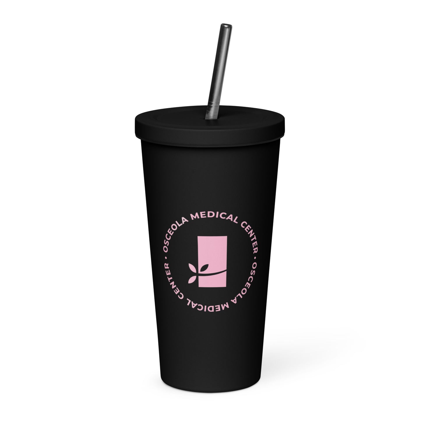 Pink OMC Insulated tumbler with a straw