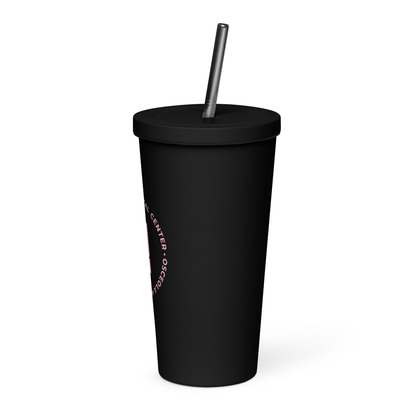 Pink OMC Insulated tumbler with a straw