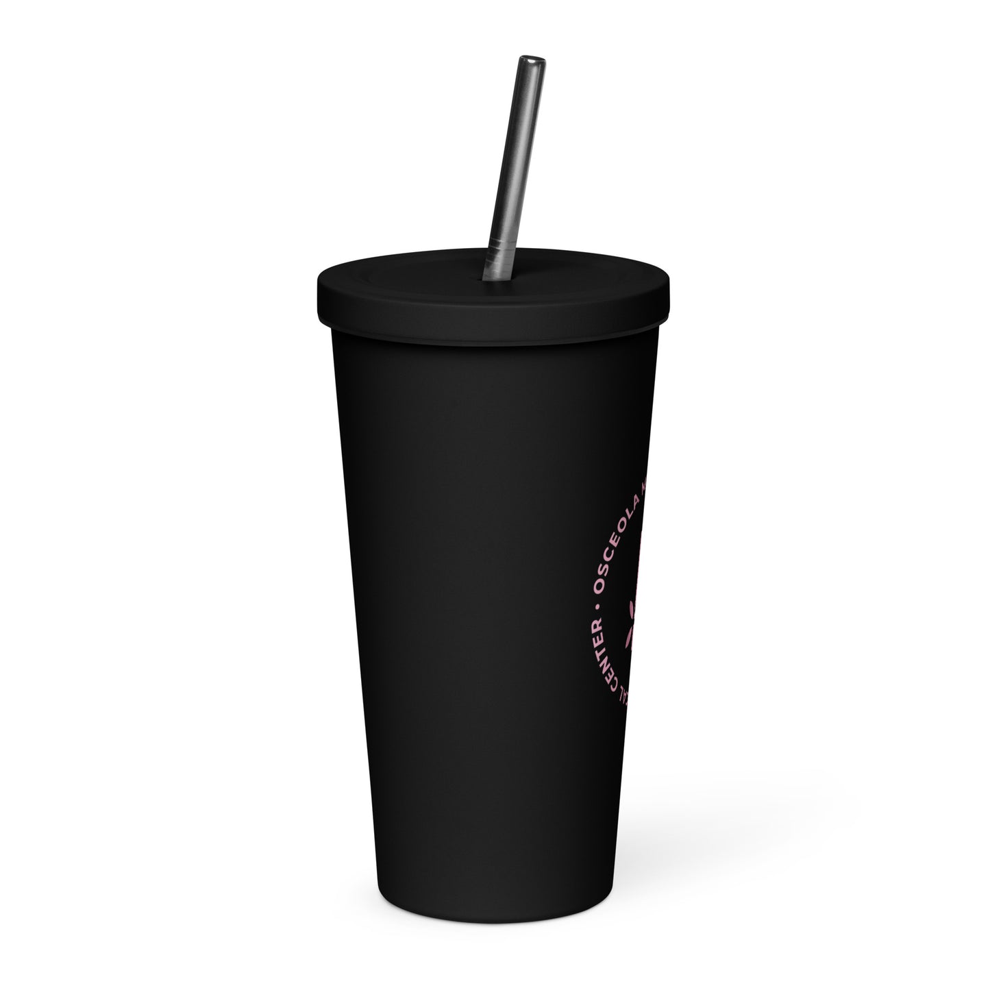 Pink OMC Insulated tumbler with a straw