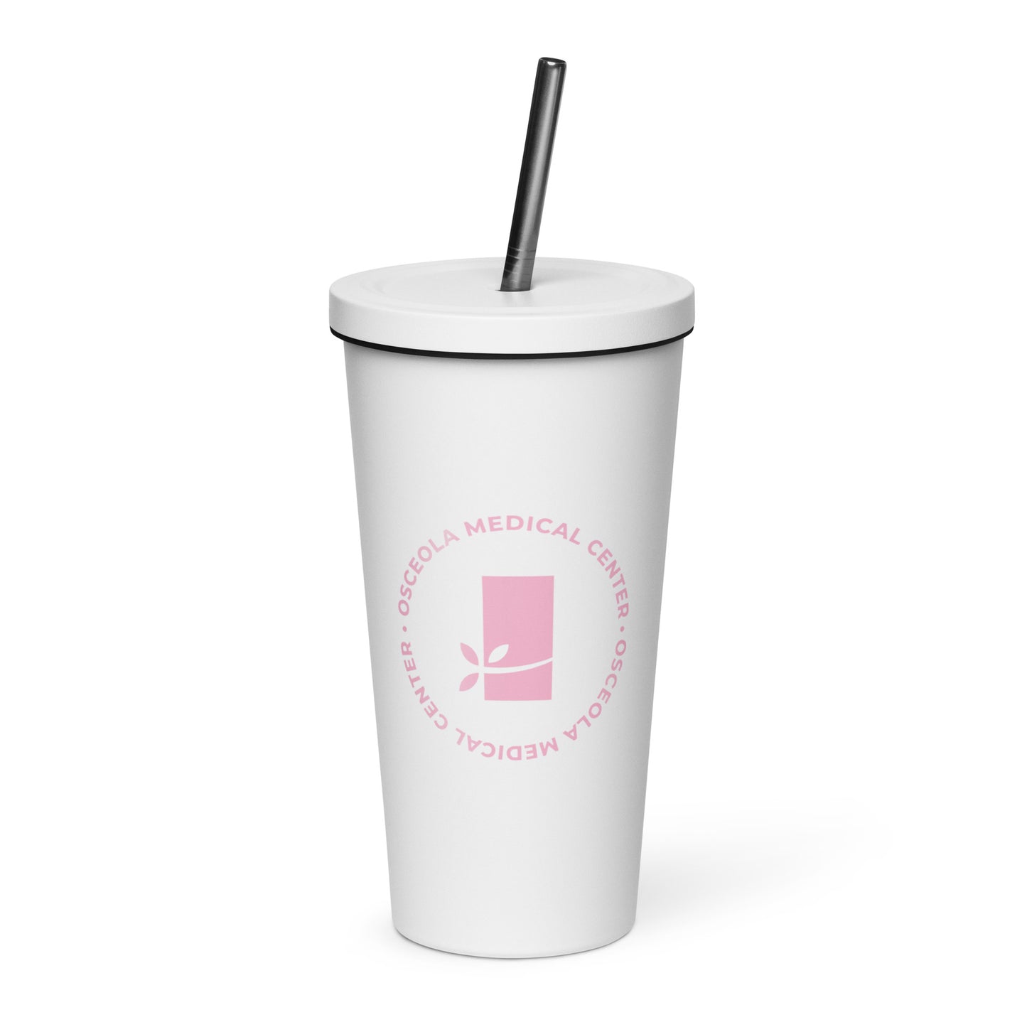 Pink OMC Insulated tumbler with a straw