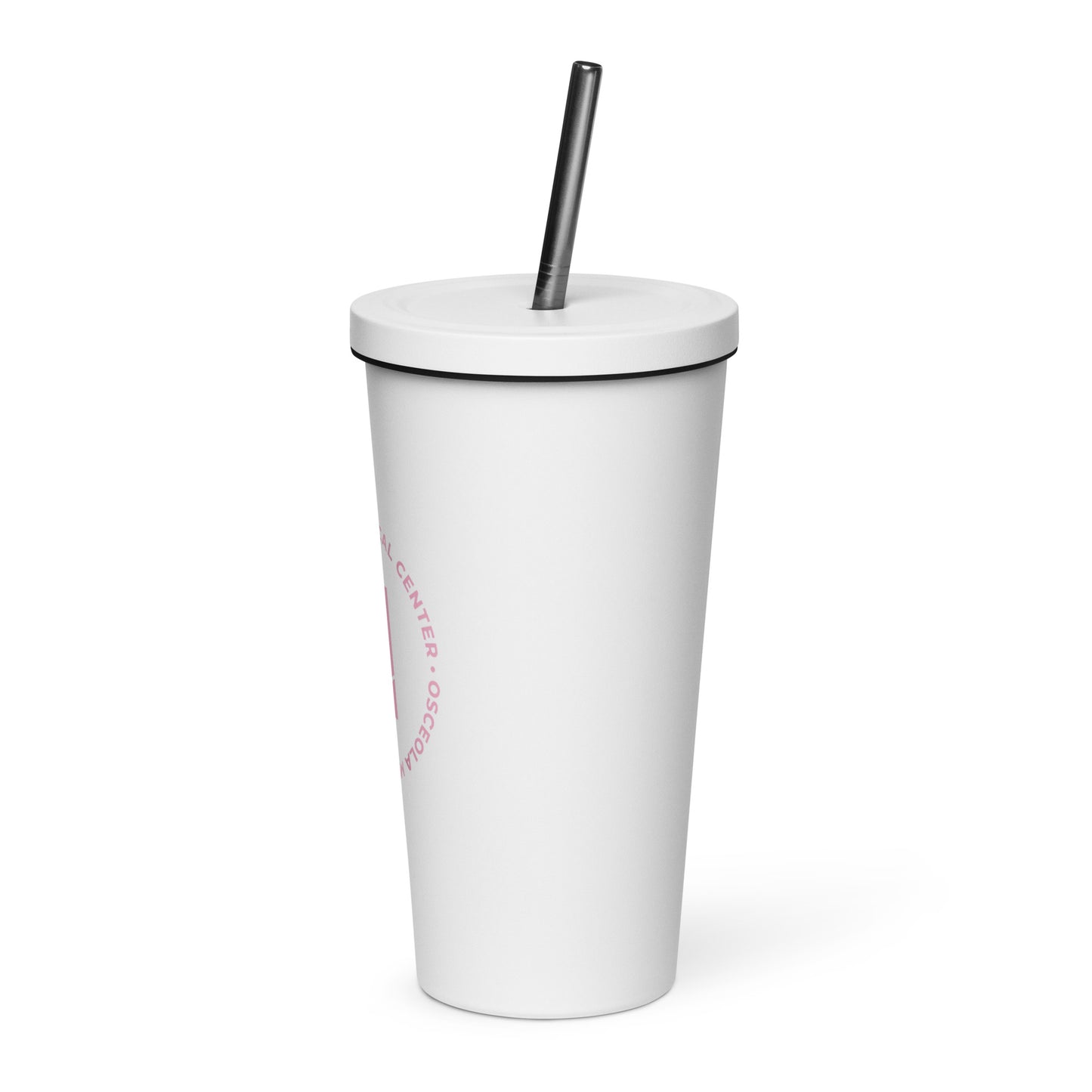 Pink OMC Insulated tumbler with a straw